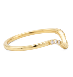 Def Color VS VVS Clarity Round Lab Diamond 14K Solid Gold Promise Ring Curved Chevron <b>Wedding</b> Band Pave Band Stackable Ring - Product Image 4