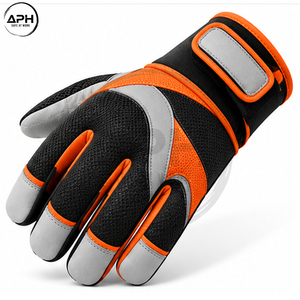 Nouveauté : Gants d'assemblage orange et gris personnalisés avec un panneau ergonomique, une garniture brillante et une fixation réglable pour le poignet - Product Image 5