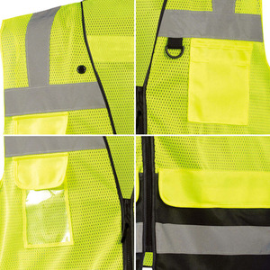 High Visibility Reflective Safety Vest with Zipper Mesh <b>Fabric</b> Utility Pockets and <b>Silver</b> Reflective Stripes for men - Product Image 6
