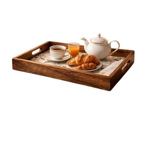 Wooden Square Serving <b>Tray</b> 16x10 Inch <b>Large</b> Geometric/Mosaic Pattern Handpainted American Style Durable Eco-Friendly Handmade - Product Image 4