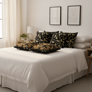 Juego de 6 Almohadas SOGA de 45 cm, Color Mostaza Dorado, con Volantes Florales de Terciopelo y 4 Fundas Decorativas con Mariposas Vintage - Product Image 5