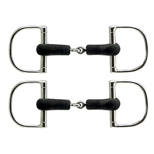 Mors à cheval en acier inoxydable à double articulation avec anneaux en D et poignées rembourrées noires, équipement d'équitation, qualité supérieure 100% - Product Image 1