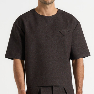 Men's Oversized Knitted Cotton T-Shirt O-Neck Short Sleeve Minimalist Solid Color Breathable Front <b>Logo</b> Design - Product Image 1