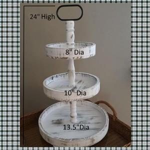 Soporte de Madera de Pino para Tartas de 3 Niveles, Estilo Shabby Chic, Color Blanco, Venta al por Mayor |   Hecho a Mano - Product Image 2