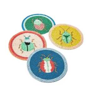 Ensemble de sous-verres ronds pour cocktails tropicaux, faits à la main avec des perles de verre, colorés, accessoires de table, vaisselle - Product Image 1