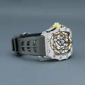 Lab Diamond Men's <b>Watch</b> Rectangle <b>Case</b> Analog Quartz Movement Rubber Band Luxury Wristwatch Sapphire Crystal <b>Watch</b> - Product Image 4