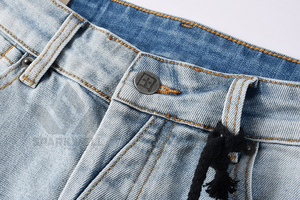 Jean en denim délavé bleu glace pour homme, coupe slim, taille mi-haute, extensible, longueur complète, coton lavé, cinq poches, style streetwear décontracté - Product Image 5