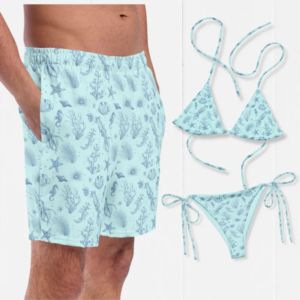 Custom Floral Print Matching Couple Swimwear Set High Quality <b>String</b> Bikini Beachwear Outfits - Product Image 1