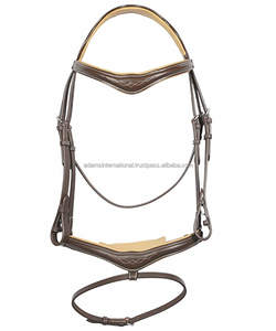 Bride en cuir marron équestre avec bande de nez de manivelle et couronne anatomique, point fantaisie, équipement de course de cheval, vente en gros - Product Image 2