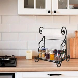 Portarotolo da cucina autoportante in metallo nero con design a cuore intagliato, porta spezie/condimenti per piano di lavoro - Product Image 6