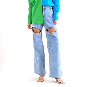 Precio al por mayor: Últimos pantalones vaqueros acampanados personalizados, transpirables, de moda para mujer, nuevo diseño, vaqueros blancos, diseño OEM - Product Image 2