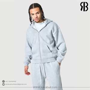 Sudadera con Capucha Gris con Cierre para Hombre Rubabull, Pantalones Deportivos de Felpa Francesa de Algodón, Ropa Casual de Otoño Unisex Personalizable - Product Image 2