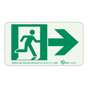 Señal de Salida Fotoluminiscente Aprobada por BradyGlo NYC, Señalización de PVC con Flecha Derecha de Persona Corriendo - Product Image 2