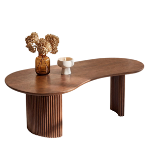 Mesa de Centro Moderna para Sala de Estar, de Madera Maciza de Acacia con Acabado en Nogal, Forma Irregular, Plegable, Ecológica, con Patas Curvas - Product Image 2