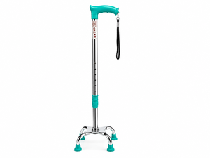 Bâton de marche à quatre pieds réglable en hauteur en acier doux pour personnes âgées et rééducation de la mobilité des patients - Product Image 2