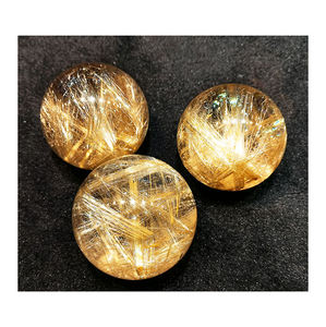 Vente en gros de cabochons ronds en quartz rutilé doré naturel, haute densité de rutile, pour bijoux féminins - Product Image 1