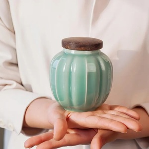 Artisan Ceramic <b>Spice</b> Jar Wooden Lid Ribbed Design Airtight <b>Storage</b> Canister Decorative Kitchen Counter Organizer Premium Style - Product Image 5