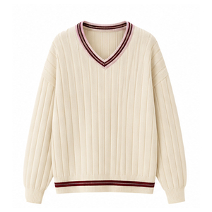Men's Cream Ribbed Knit Pullover <b>Sweater</b> Full Sleeve Solid Color Autumn Wear Acrylic Material Regular Fit <b>Sweaters</b> Pakistan - Product Image 1