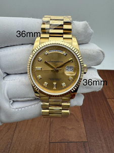 Montre vintage 36 mm de haute qualité, cadran champagne en or jaune 18 mm, index diamantés, lunette cannelée, édition limitée, mouvement ETA - Product Image 1