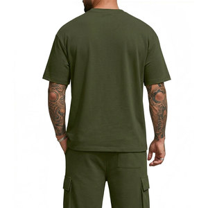 Conjunto de Camiseta y Pantalones Cortos de Algodón Verde para Hombre, Casual, Transpirable, Color Sólido, Cintura Elástica, Diseño con Bolsillos, Alta Calidad 2026 - Product Image 2