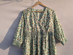 Hand <b>Block</b> Printed Maxi Dress Cotton Tier Maxi Dress Boho Dress Floral <b>Print</b> V-neck Long Maxi Gown For Women - Product Image 5