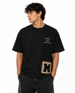 T-shirt noir surdimensionné pour homme à manches courtes en jersey, col rond, coupe décontractée, couleur unie, design vierge, vente en gros et personnalisable - Product Image 3
