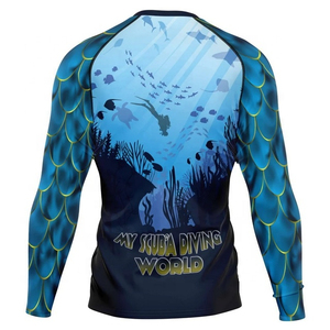 Camiseta Deportiva de Compresión de Manga Larga con Estampado Completo para Hombre, Cuello Redondo, Absorbe la Humedad, Ajustada, para Natación y Entrenamiento, Color Azul Verano - Product Image 5