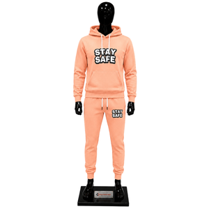 Men Peach Tracksuit Custom Printed Pullover <b>Hoodie</b> Jogger Pants Set Casual Streetwear Fleece Sportswear <b>Gym</b> Training Outfit Sale - Product Image 1