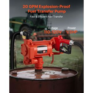 Pompe de transfert de carburant électrique 110 V CA, 20 GPM/76 L/min, avec buse d'arrêt automatique et tuyau de décharge pour carburant diesel - Product Image 2