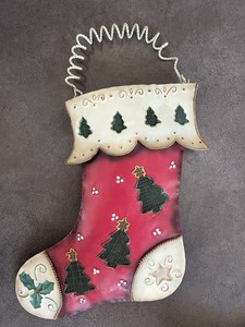 <b>Metal</b> <b>Tin</b> Christmas Stocking Folk Art Decor Wall Hanging Holidays feltsocks - Product Image 5