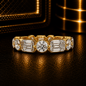 Custom 14K Pure Gold Bezel Emerald Cut Round Cut Lab Grown Diamond Eternity Band Wedding <b>Ring</b> Alternating Bridal Fine Jewelry - Product Image 1