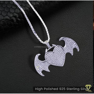 Fully Iced Heart Wing Pendant Necklace In Sterling Silver With Moissanite Diamonds Urban Hip Hop Jewelry - Product Image 5