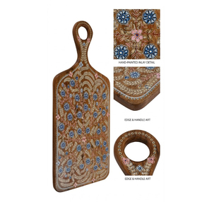Planche à découper en bois artisanale à motifs floraux, plateau de service décoratif, plateau à fromage et charcuterie artisanal en émail, motif floral - Product Image 6