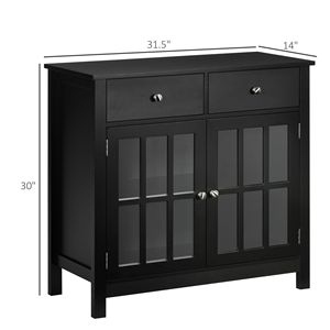 Black <b>Kitchen</b> <b>Sideboard</b> Buffet Cabinet with Glass Doors Adjustable Shelf 2 Drawers Accent Accent <b>Kitchen</b> Storage Furniture - Product Image 6