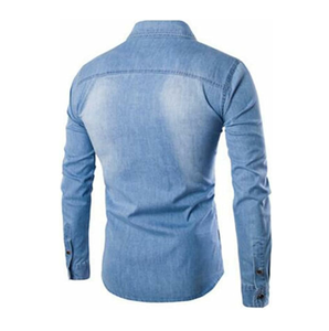 Camisa de Mezclilla para Hombre, Manga Larga, Cierre de Botones, Estilo Casual para Trabajo, Cuello Clásico, Bolsillo en el Pecho, Tela de Mezclilla Suave, Cómoda, Corte Regular - Product Image 3