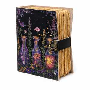 Handmade Floral Cottagecore Grimoire with Potion Bottles <b>blank</b> spell <b>book</b> of shadows leather journal - Product Image 5