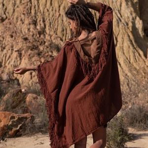 Bohemian Fringe Kimono Hippie Chic Cotton Cover Up Festival <b>Poncho</b> Cardigan Ethnic Boho Layer Stylish Beachwear for Women - Product Image 4