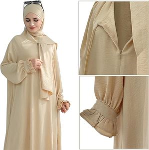 Abaya Hijab pour femme, robe longue à manches longues, couleur unie, tenue modeste quotidienne, légère, en rayonne, coupe ample, style Moyen-Orient - Product Image 1