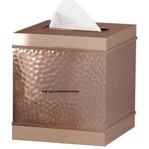 Boîte à mouchoirs carrée en métal martelé argenté, distributeur moderne et élégant pour salle de bain, chambre et bureau - Product Image 6