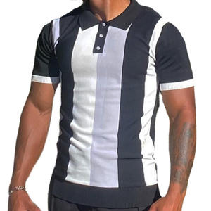 Men's High Street Summer Polo <b>Shirt</b> Slim Fit Striped Turn-Down Collar Button Closure Solid Knitted Color-Matching <b>Patchwork</b> - Product Image 1