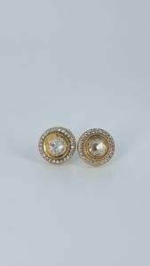 Luxury Fashion Earing Rodhium Gold Finish Round White Stone <b>Stud</b> <b>Earrings</b> Elegant Women Jewelry - Product Image 3