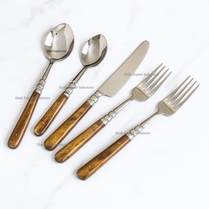 Ensemble de couverts de camping vintage personnalisable de luxe moderne en acier inoxydable plaqué avec poignée en os incrusté marron antique pour la maison - Product Image 3