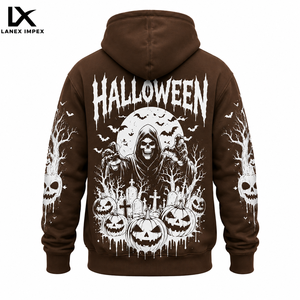 Halloween Graphic Full <b>Zip</b> Hoodie for Men Women Premium <b>Hooded</b> Sweatshirt Jacket with Horror Theme Ghost Skull Pumpkin Design - Product Image 3