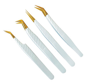 Juego de pinzas para pestañas con baño de oro de precisión del fabricante, mango blanco, punta suave, para extensión de pestañas y manicura - Product Image 1