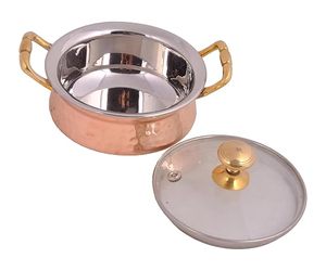 Copper Casserole <b>Pot</b> With Glass <b>Lid</b> Zinc Alloy Handles Round Vintage Design Durable For Gas And Induction Cooker - Product Image 2