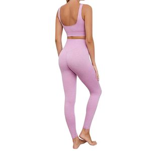 Ensemble de yoga rose pour femme : Soutien-gorge de sport et leggings taille haute – Tenue d'entraînement deux pièces extensible pour fitness, gym et activités sportives – Ensemble assorti - Product Image 4