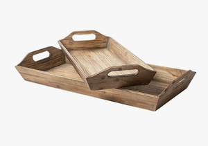 2 bandejas decorativas rústicas de madera, platos rectangulares para servir con asas para el hogar, cocina, mesa de café, modernos y ecológicos - Product Image 2