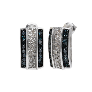 0.77 Cttw Round Cut White & Color Enhanced Blue Natural Diamond Rectangle <b>Stud</b> Earrings for Women in 925 Sterling <b>Silver</b> - Product Image 1