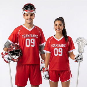 Tenue de sport personnalisée pour le lacrosse, uniforme d'équipe à col en V, ensemble maillot et short pour joueurs de lacrosse - Product Image 1