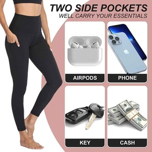 Women's High Waisted Full Length <b>Leggings</b> With <b>Pockets</b> Solid Color Stretchy Sporty Yoga Pants For All Seasons - Product Image 6